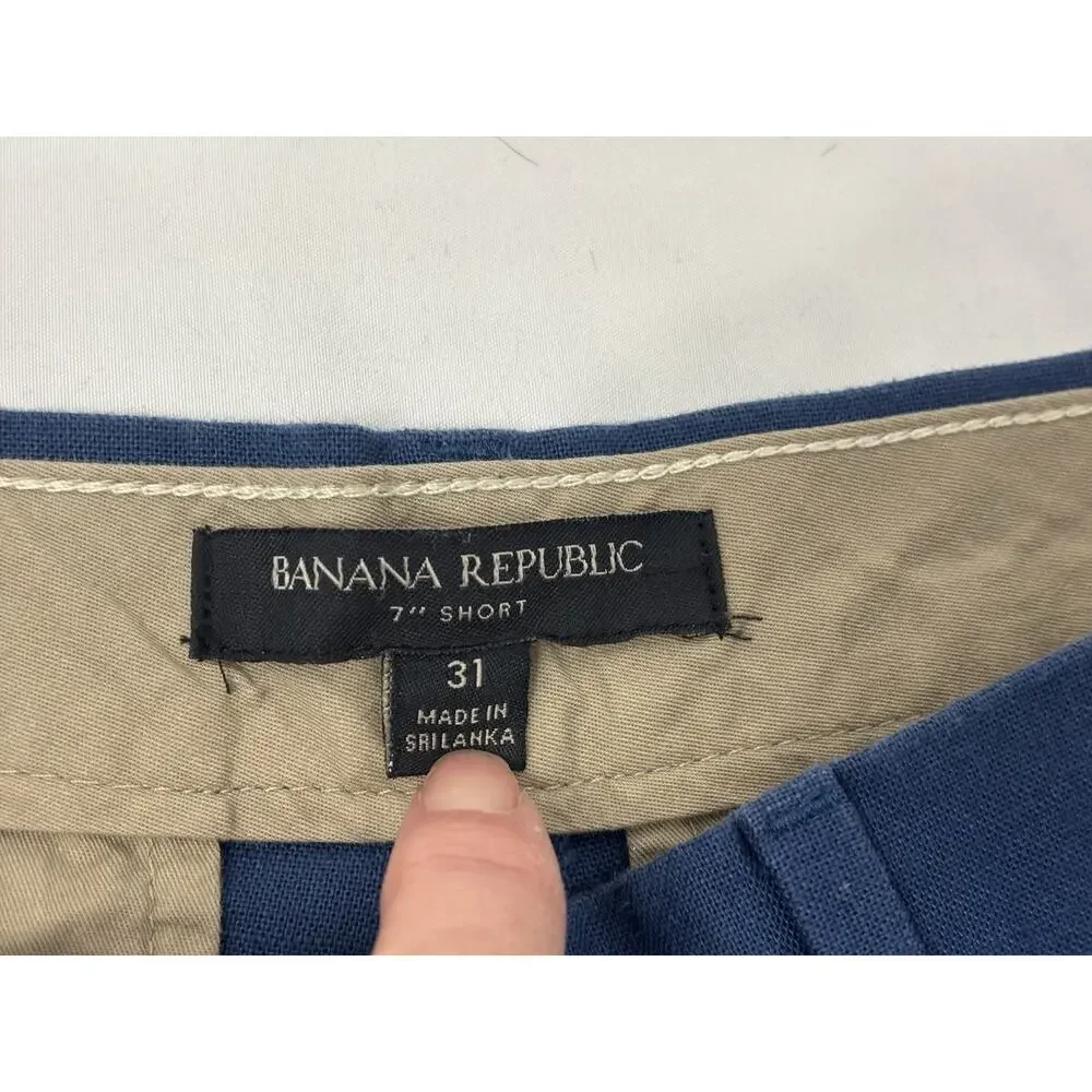 Banana Republic Linen Blend 7” Shorts Men’s 31 Blue Flat Front Cotton Stretch
